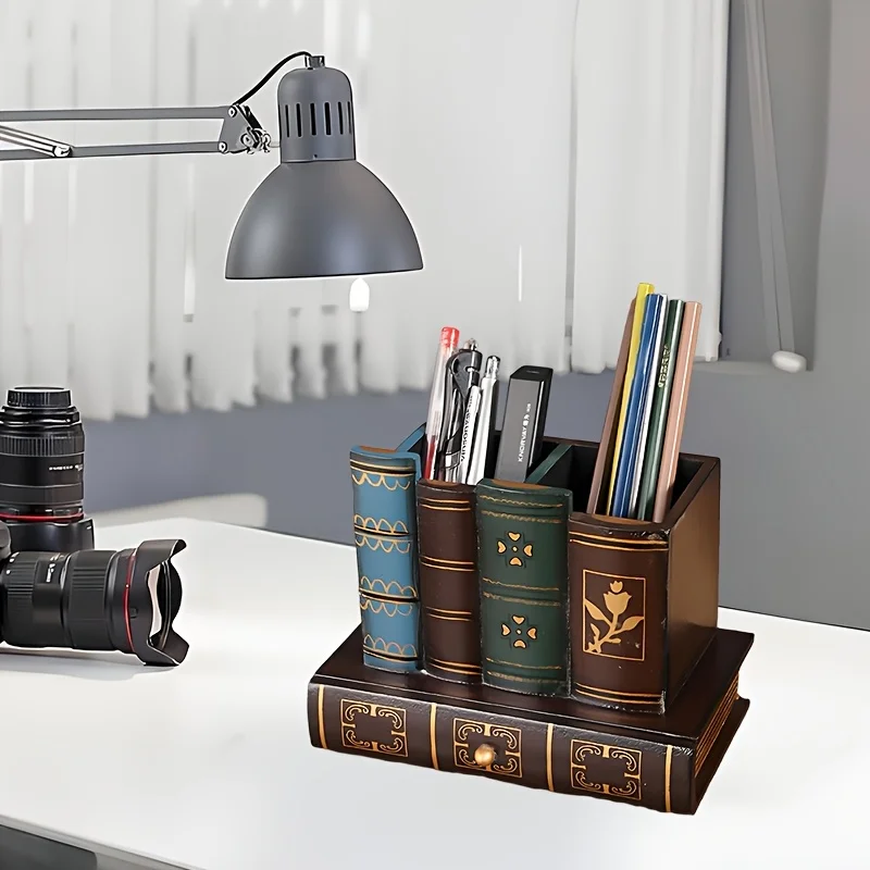 Vintage Wooden Pen Holder Office Workspace - view 3