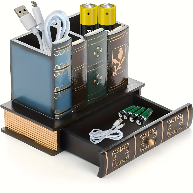 Vintage Wooden Pen Holder Office Workspace - view 5