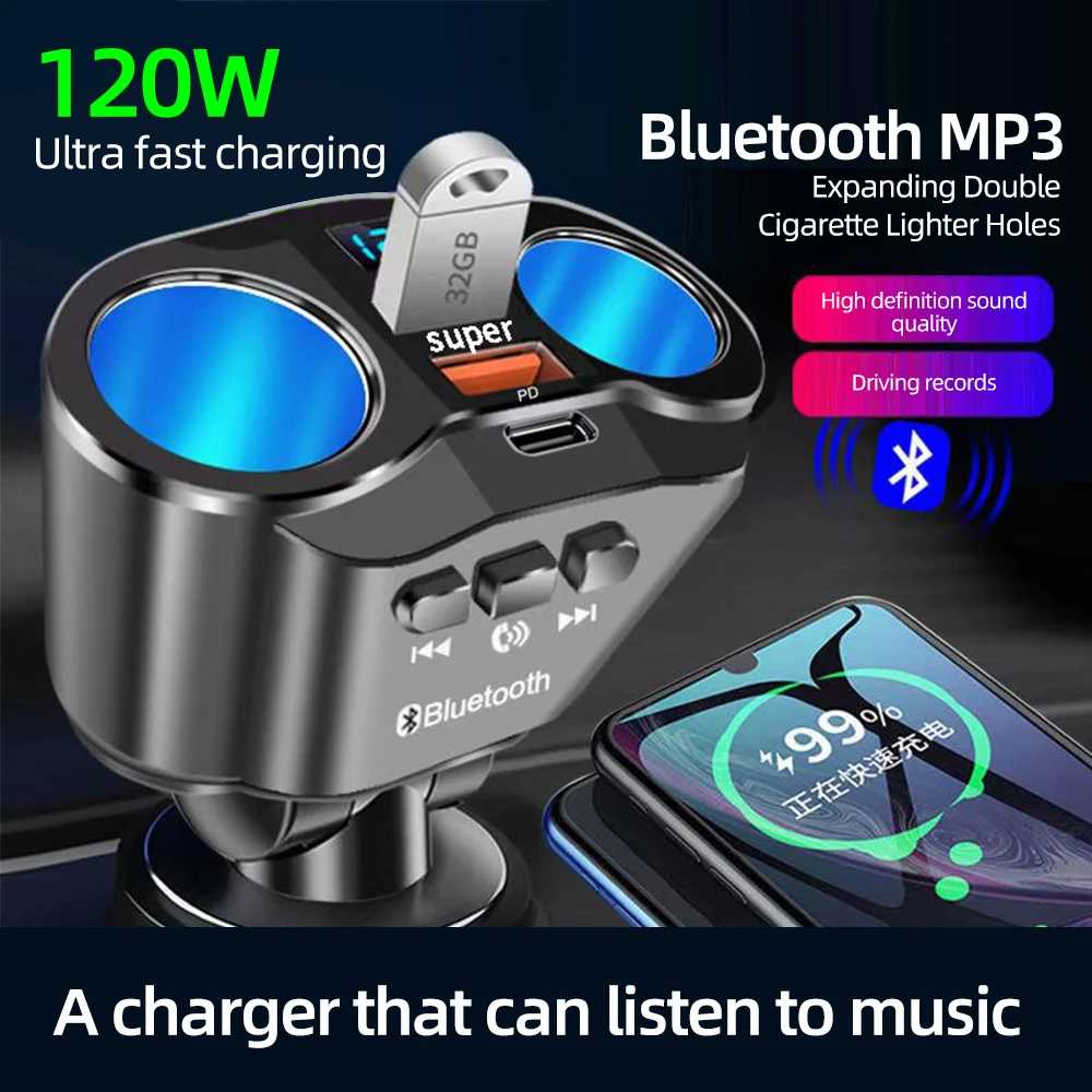 Car USB Splitter FM Bluetooth Charger