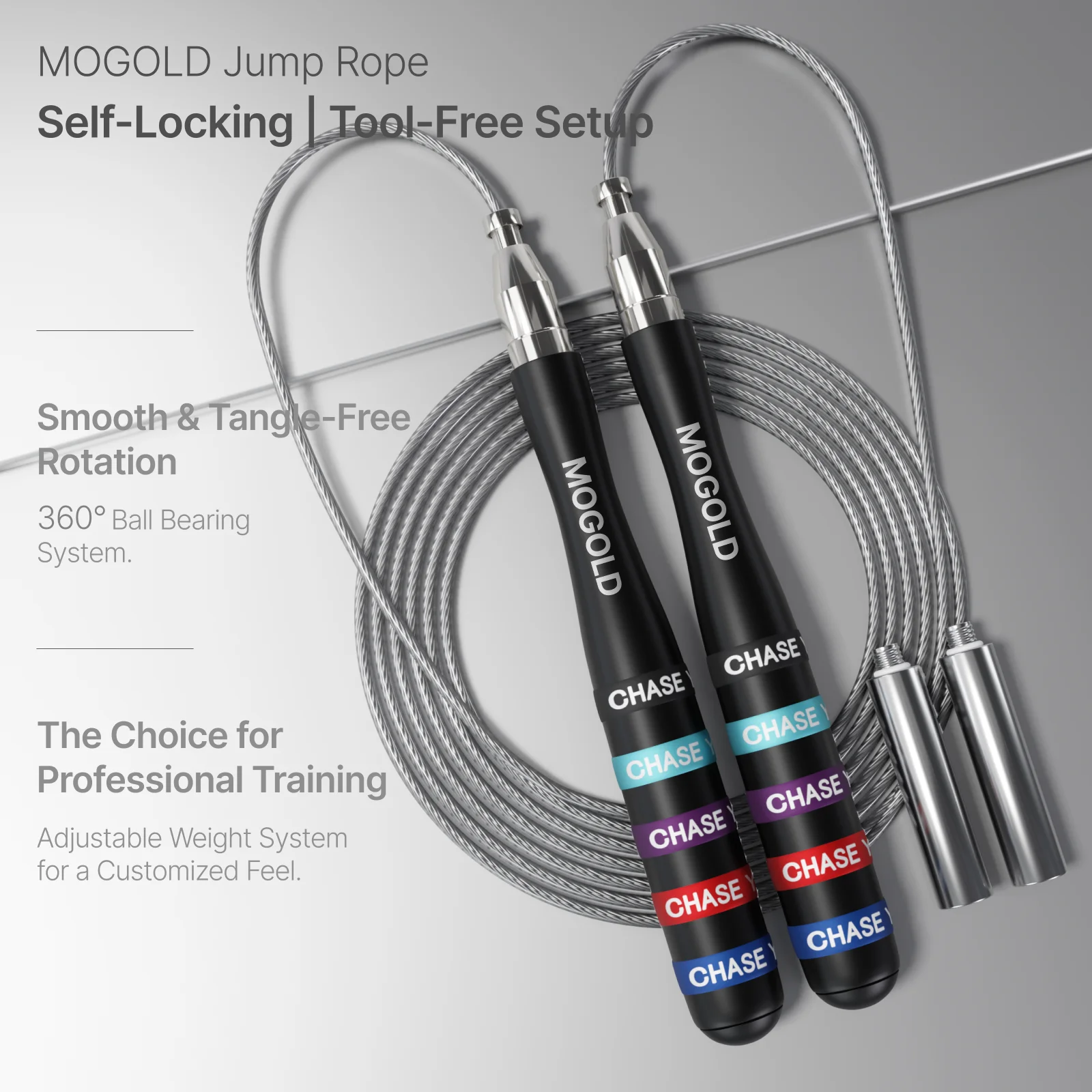 Mogold Weighted Jump Rope Sports Fitness — angle 2, free shipping at JEHORIZON