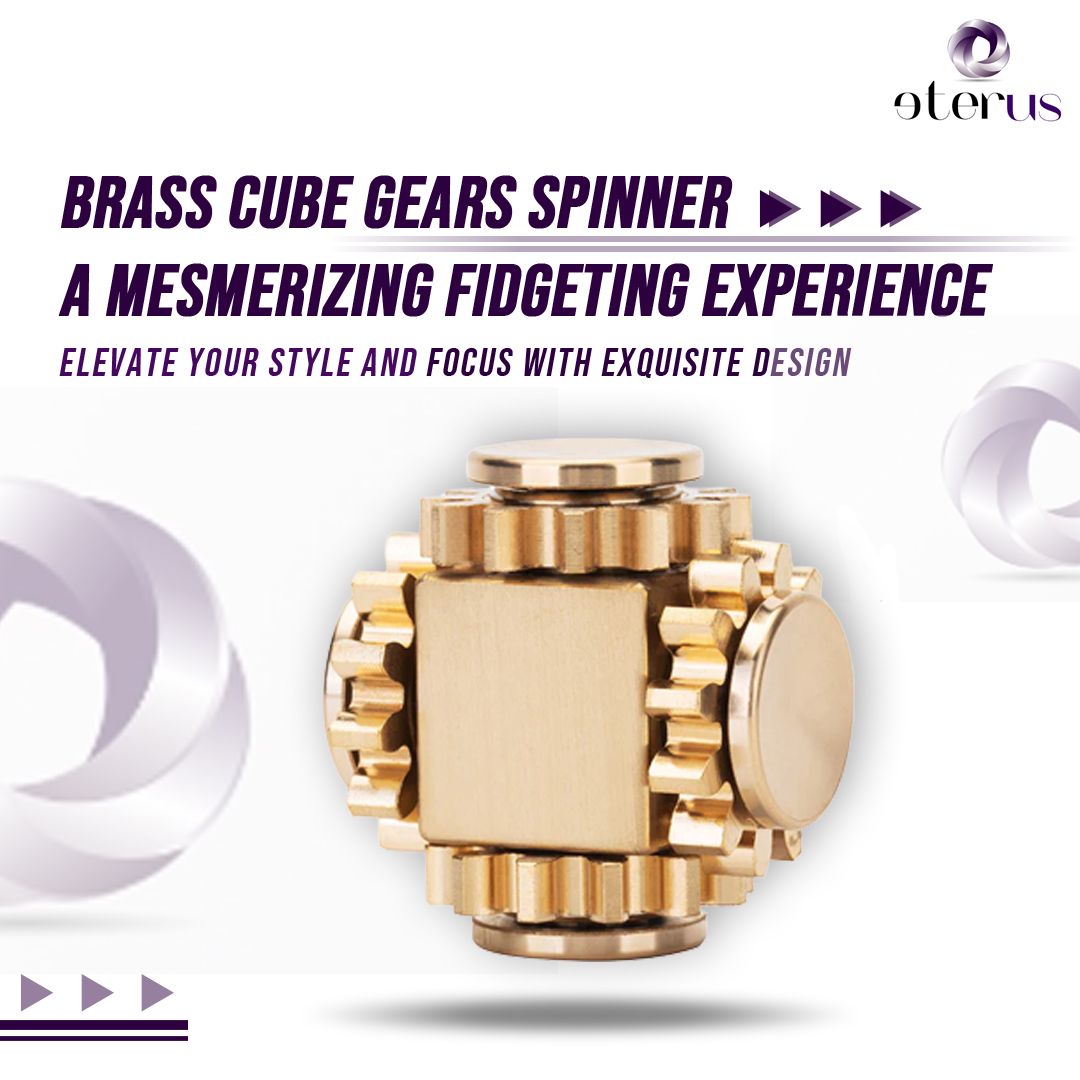 Brass Gear Cube Toy — angle 4, free shipping at JEHORIZON
