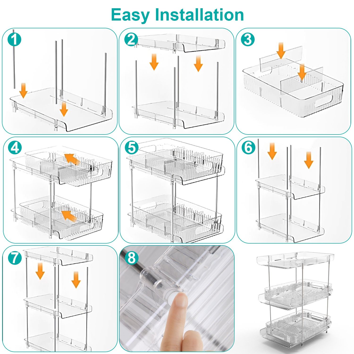 3-Tier Clear Bathroom Organizer 2-Pack — angle 3, free shipping at JEHORIZON