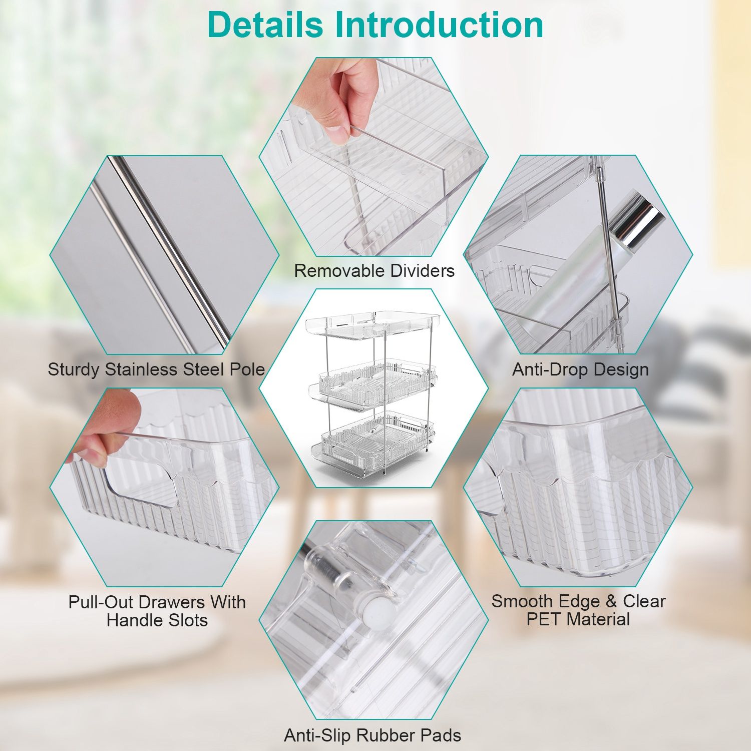 3-Tier Clear Bathroom Organizer 2-Pack — angle 5, free shipping at JEHORIZON