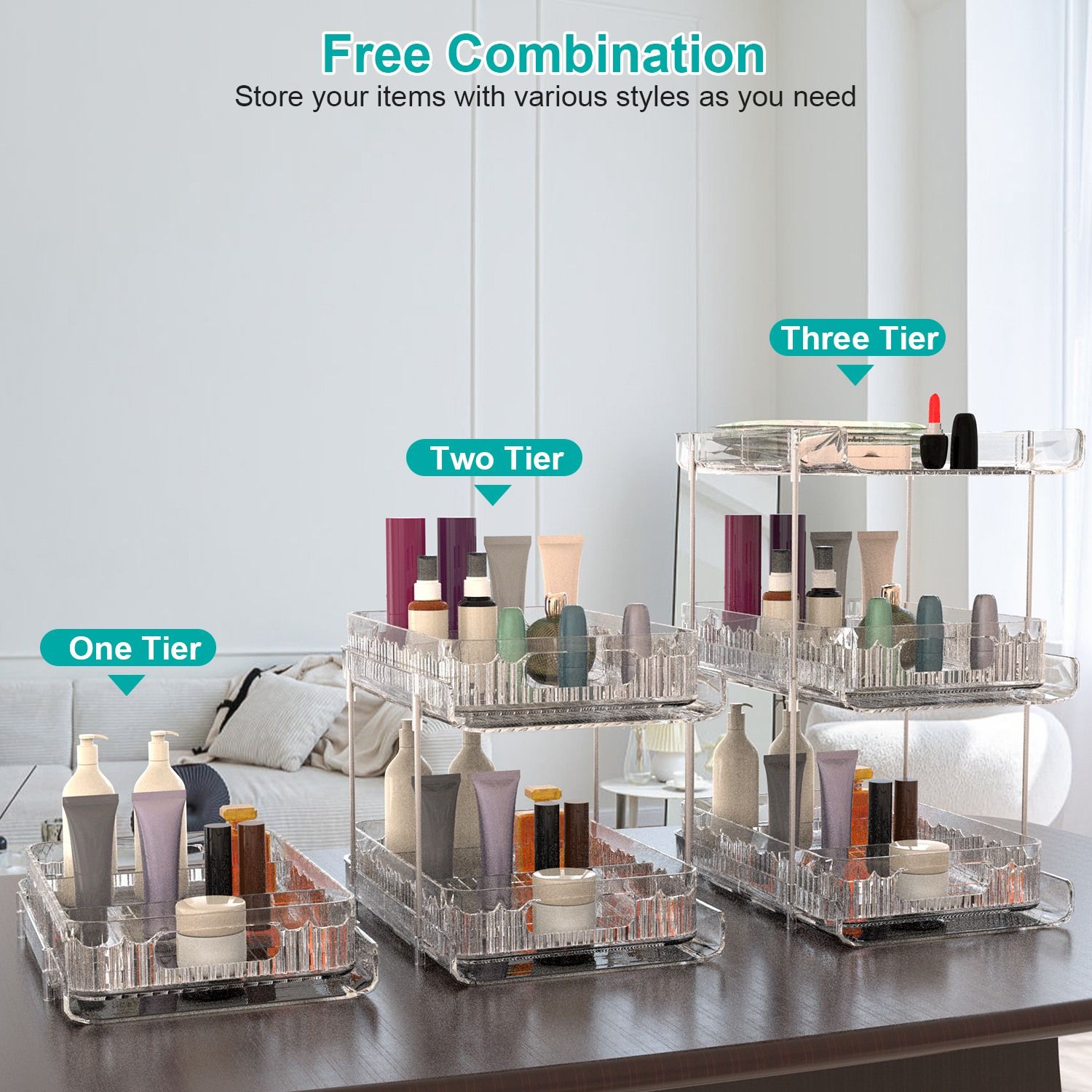 3-Tier Clear Bathroom Organizer 2-Pack — angle 6, free shipping at JEHORIZON