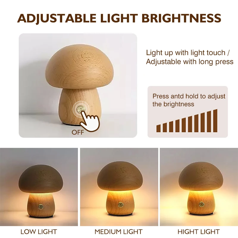 Wooden Mushroom Night Light Home Decor - view 3