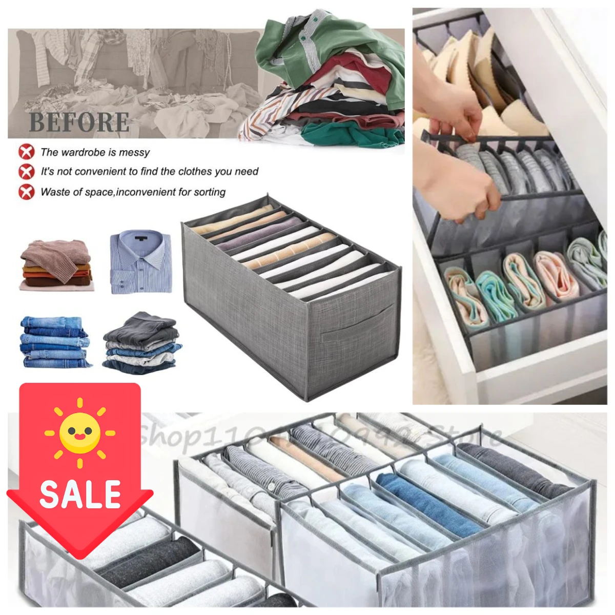 Foldable Closet Organizer — angle 3, free shipping at JEHORIZON