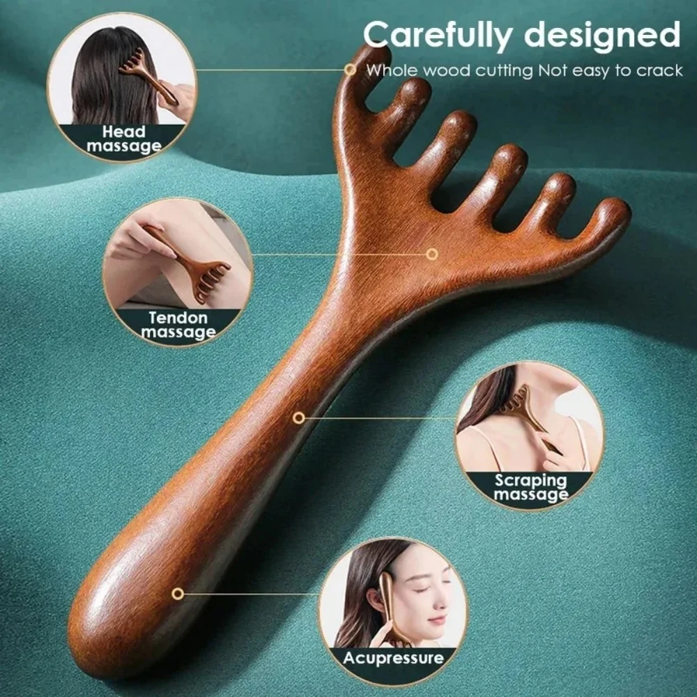 Wooden Head Massage Comb Trending — angle 3, free shipping at JEHORIZON