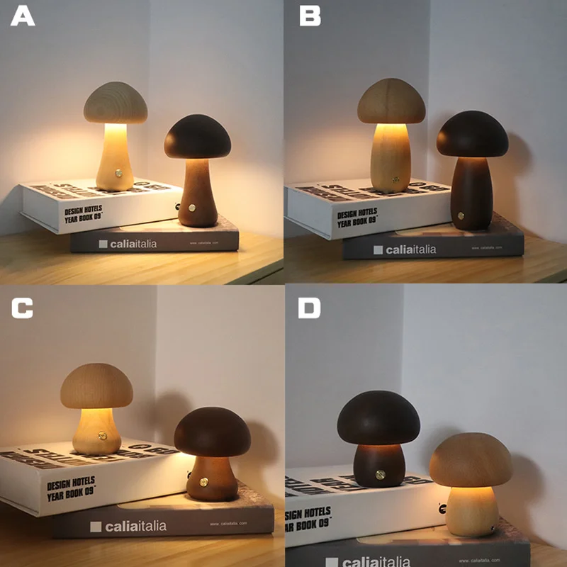 Wooden Mushroom Night Light — angle 4, free shipping at JEHORIZON