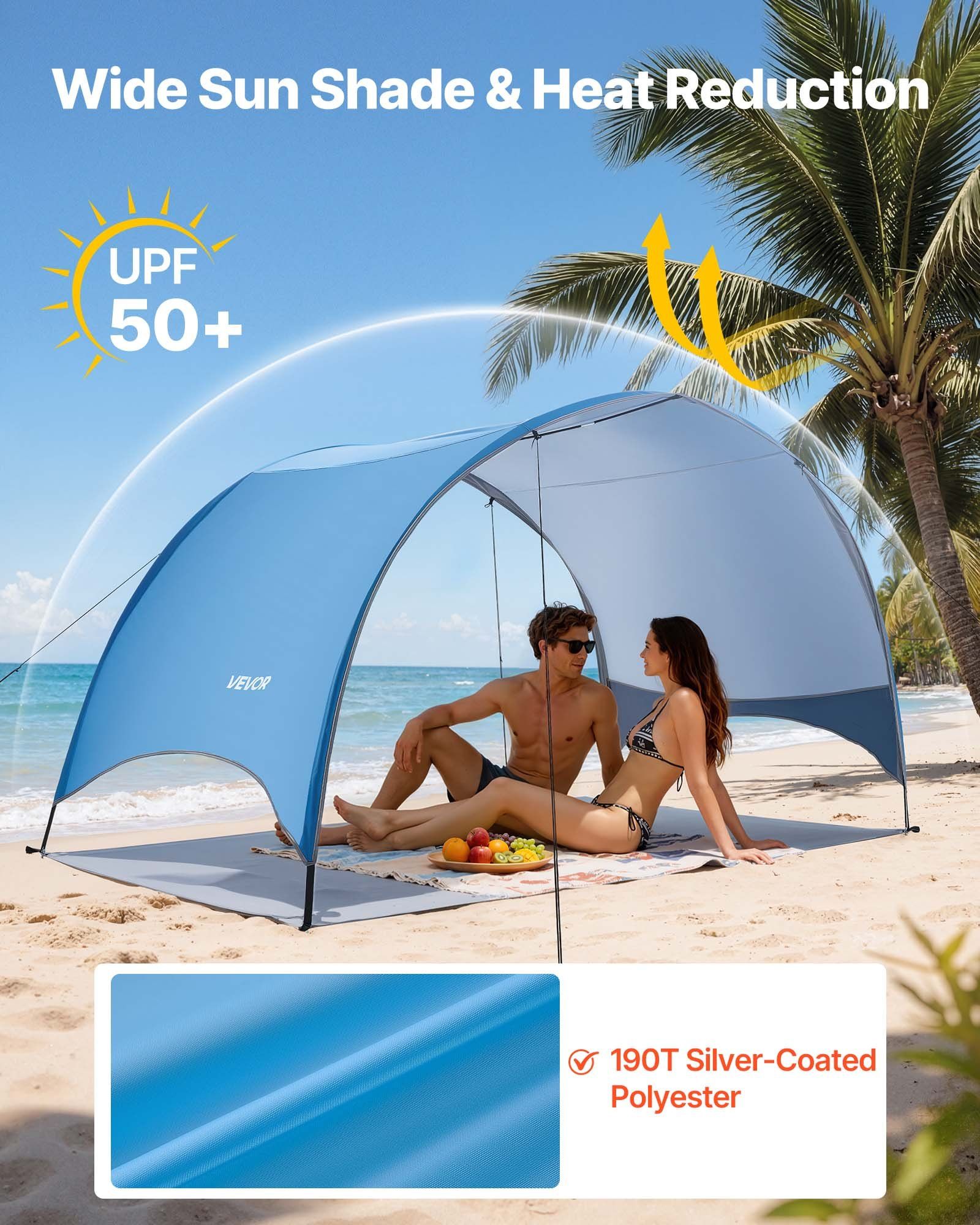3-Person Beach Sun Shelter Tent Outdoor Camping — angle 2, free shipping at JEHORIZON