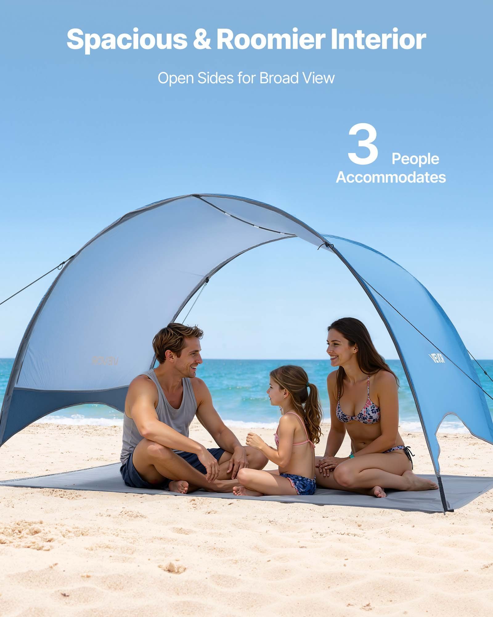 3-Person Beach Sun Shelter Tent Outdoor Camping — angle 3, free shipping at JEHORIZON