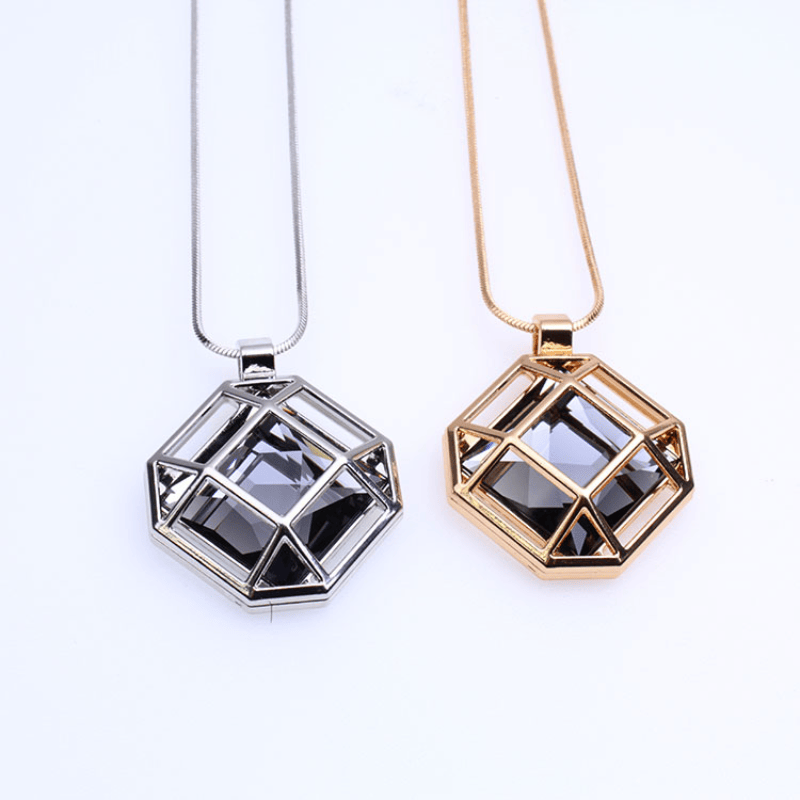 Simple Square Hollow Chain Necklace — angle 4, free shipping at JEHORIZON