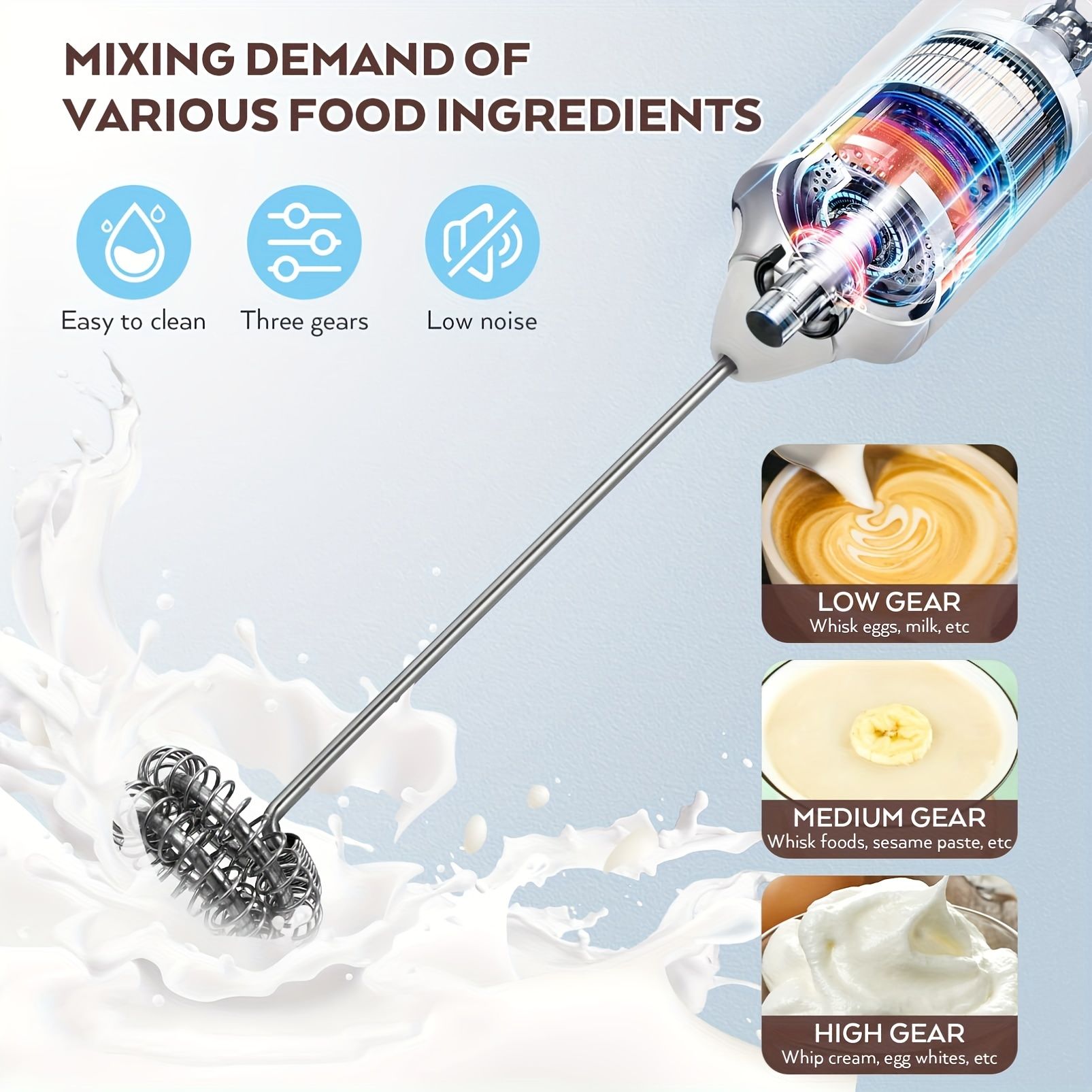 USB Handheld Milk Frother Set — angle 3, free shipping at JEHORIZON