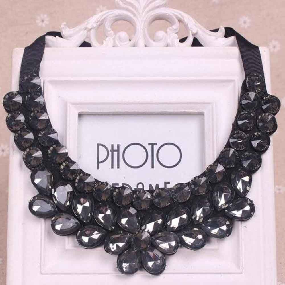 Black Flower Acrylic Choker Necklace Fashion — angle 2, free shipping at JEHORIZON