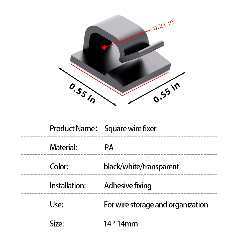 Adhesive Cable Clips — angle 6, free shipping at JEHORIZON