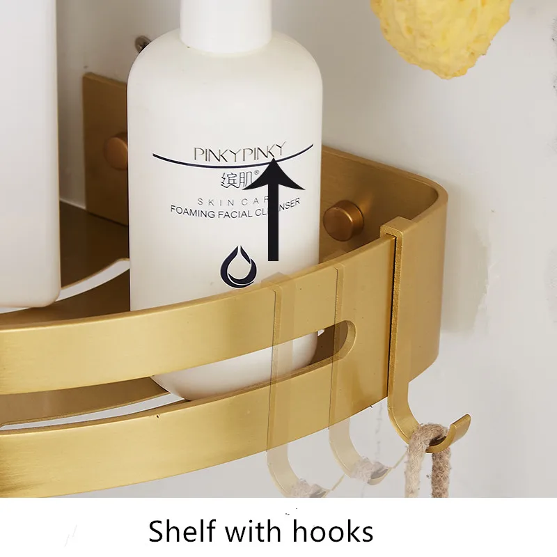 Brushed Gold Bathroom Corner Shelf — angle 4, free shipping at JEHORIZON