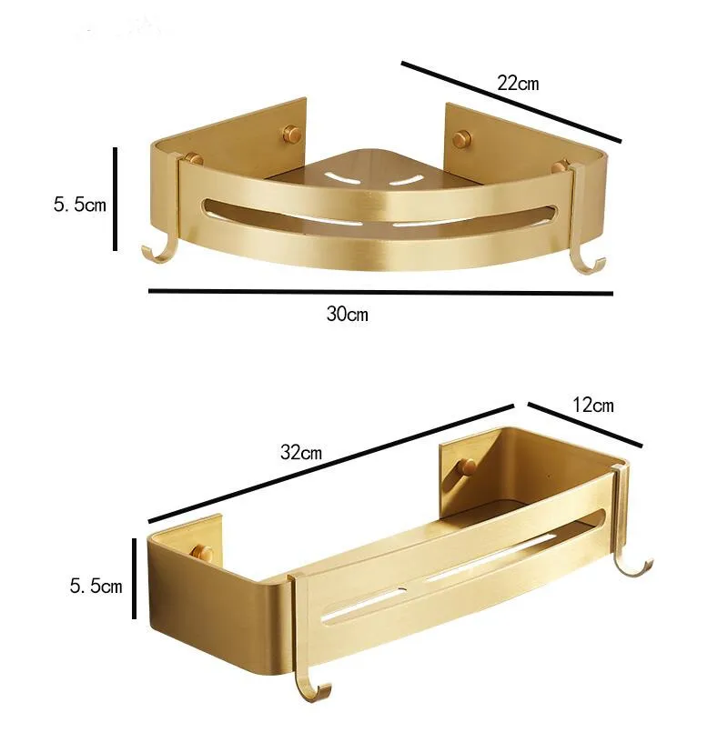 Brushed Gold Bathroom Corner Shelf — angle 6, free shipping at JEHORIZON