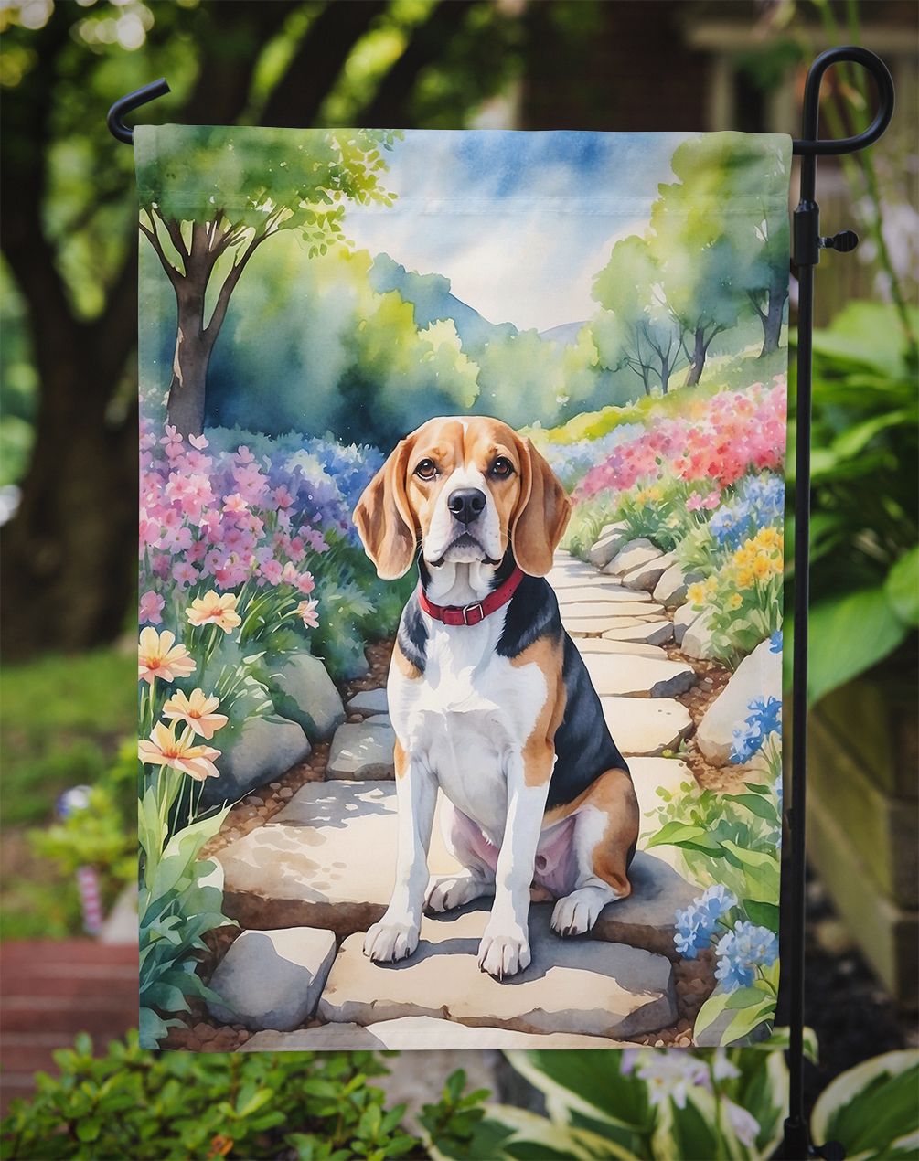 Beagle Spring Garden Flag — angle 3, free shipping at JEHORIZON