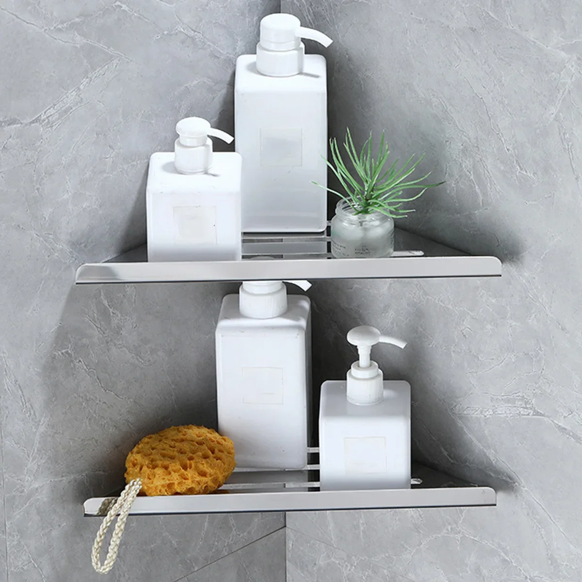 No-Drill Corner Shower Shelf — angle 3, free shipping at JEHORIZON
