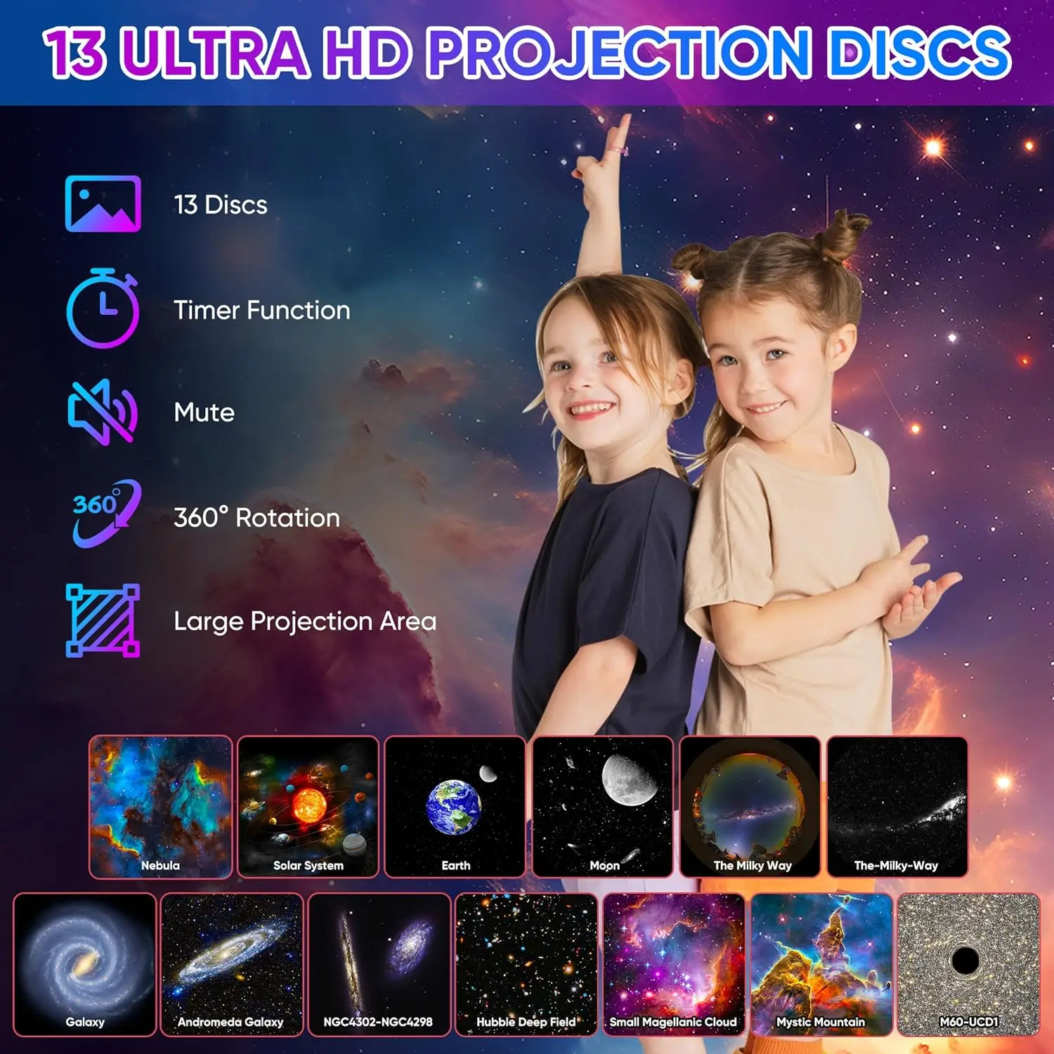 Galaxy Star Projector Night Light — angle 3, free shipping at JEHORIZON