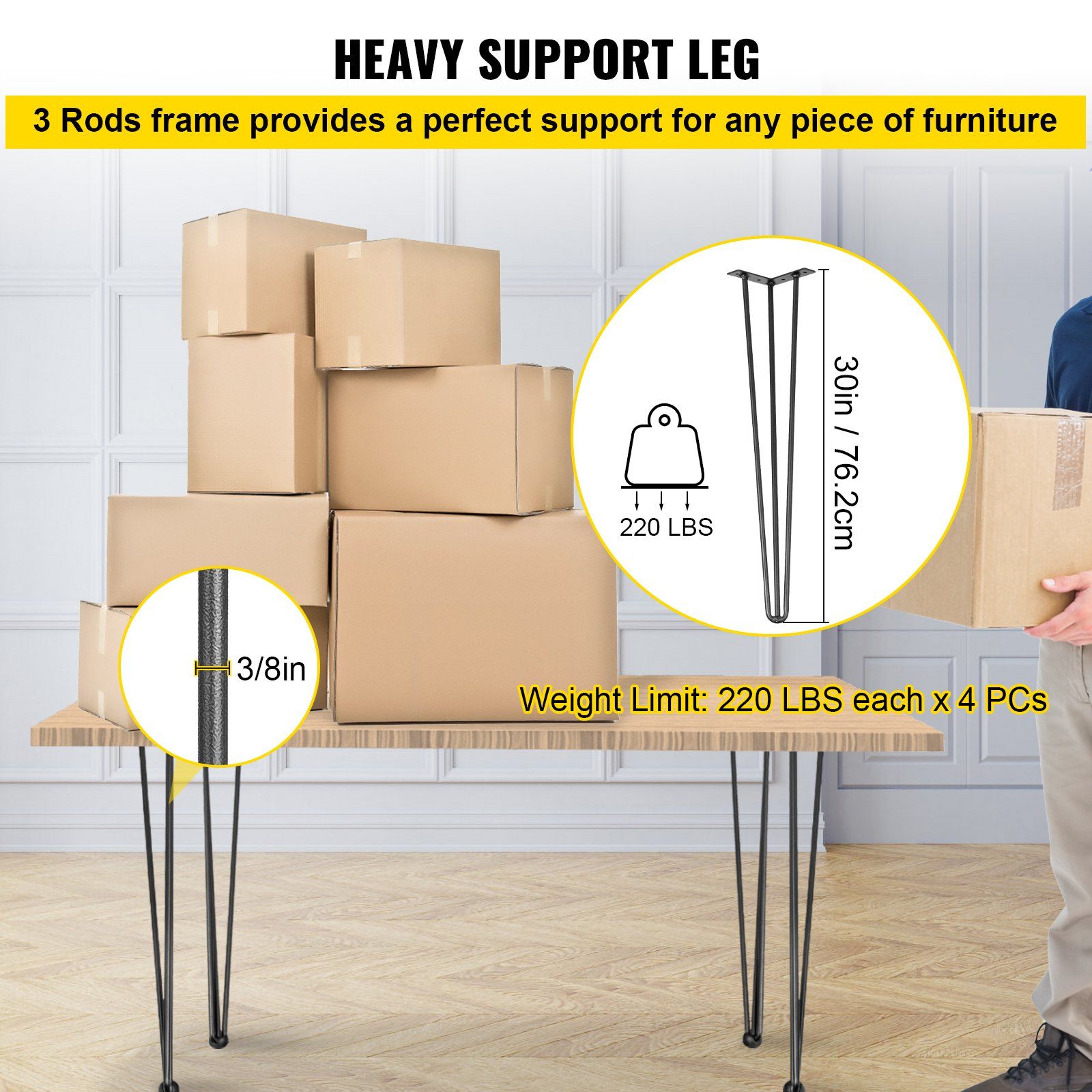 Black Hairpin Table Legs Set Tools Hardware — angle 3, free shipping at JEHORIZON
