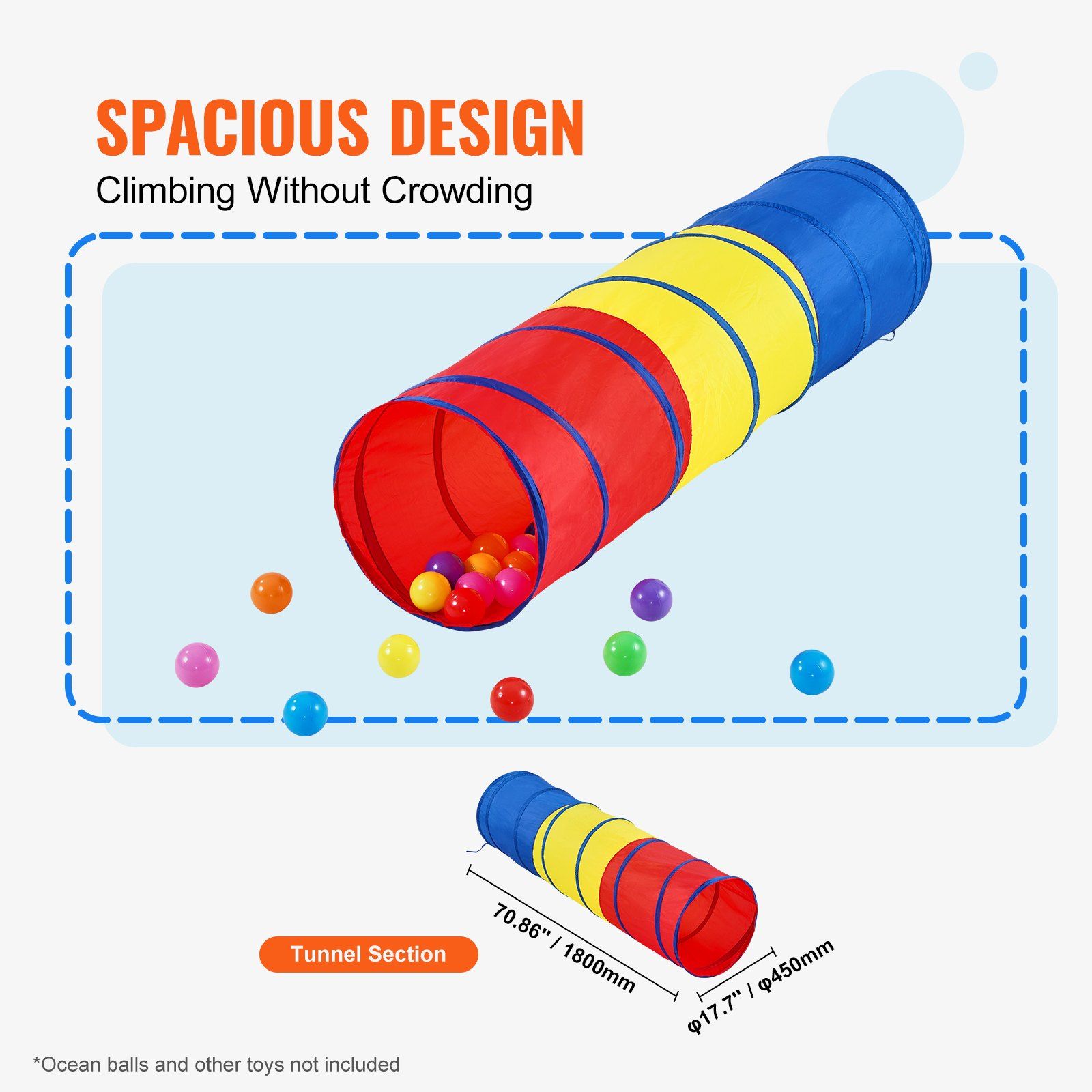 Colorful Pop Up Play Tunnel Kids Baby Kids — angle 3, free shipping at JEHORIZON