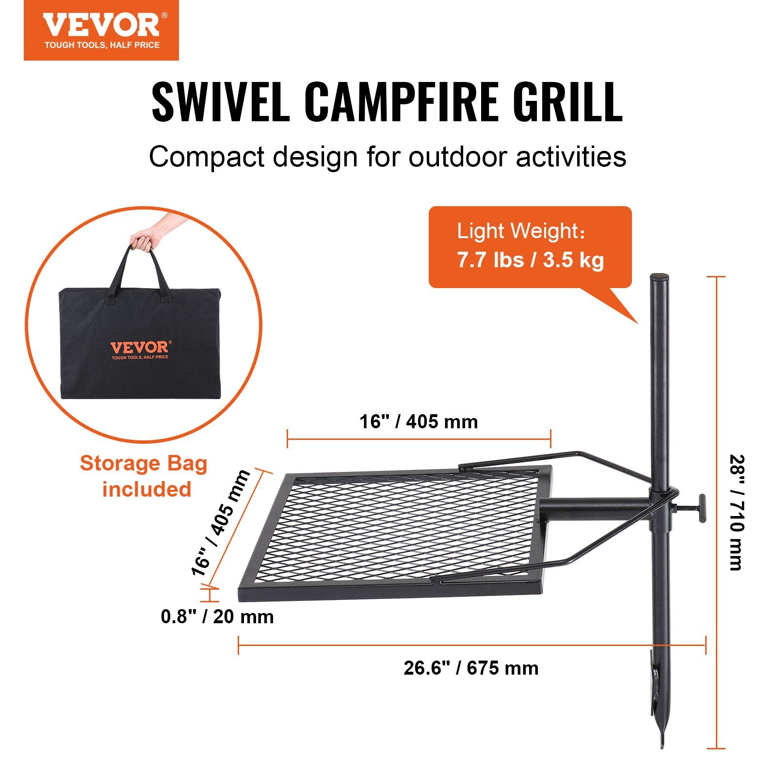 Swivel Campfire Grill Outdoor Camping — angle 2, free shipping at JEHORIZON