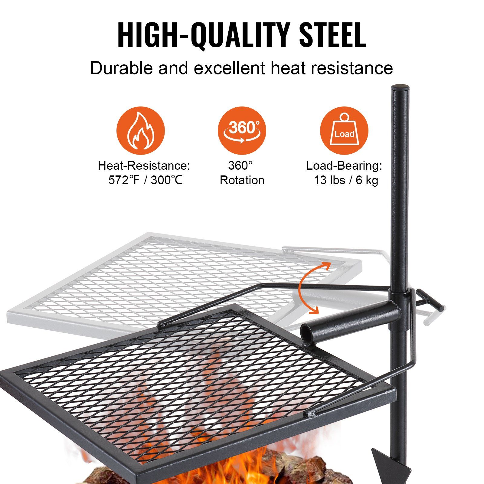 Swivel Campfire Grill Outdoor Camping — angle 3, free shipping at JEHORIZON