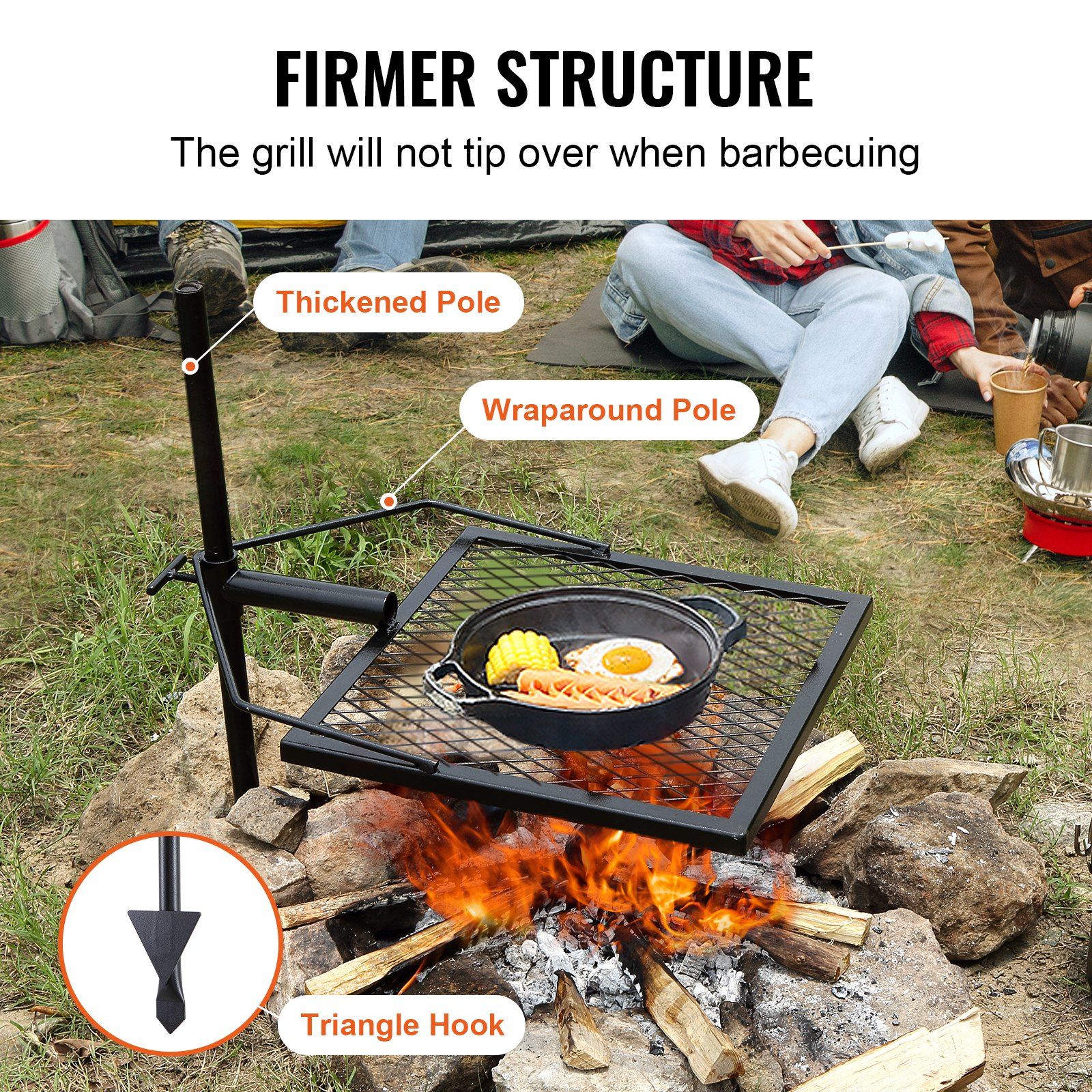 Swivel Campfire Grill Outdoor Camping — angle 4, free shipping at JEHORIZON