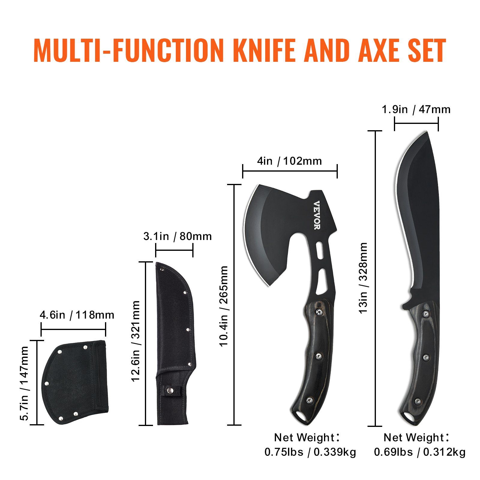Hunting Knife Hatchet Combo Set Outdoor Camping — angle 5, free shipping at JEHORIZON