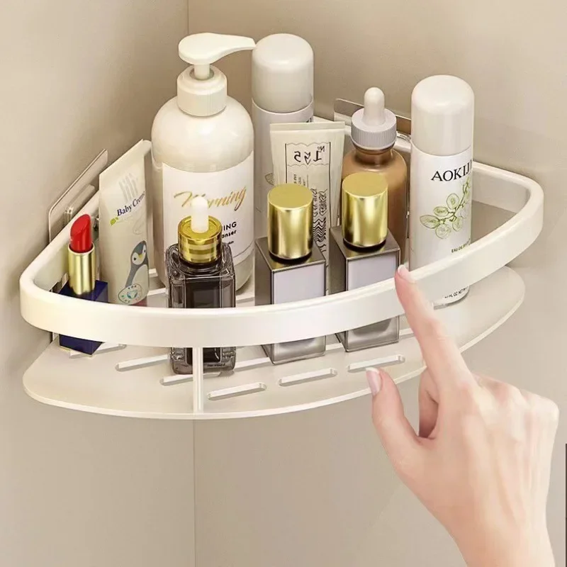 White Triangular Bathroom Corner Rack Trending — angle 2, free shipping at JEHORIZON