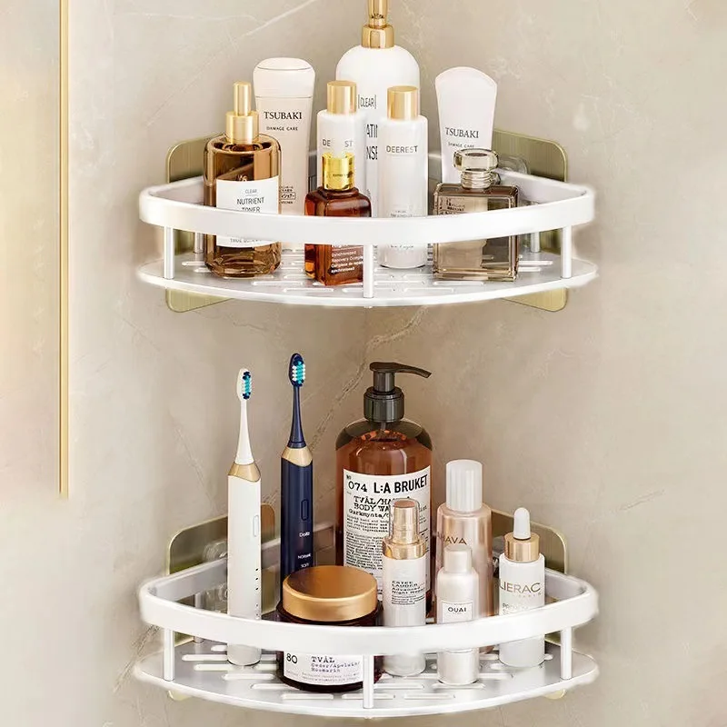 White Triangular Bathroom Corner Rack Trending — angle 3, free shipping at JEHORIZON