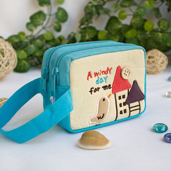 Windy Day Embroidered Pouch Bag Beauty Personal Care — angle 2, free shipping at JEHORIZON