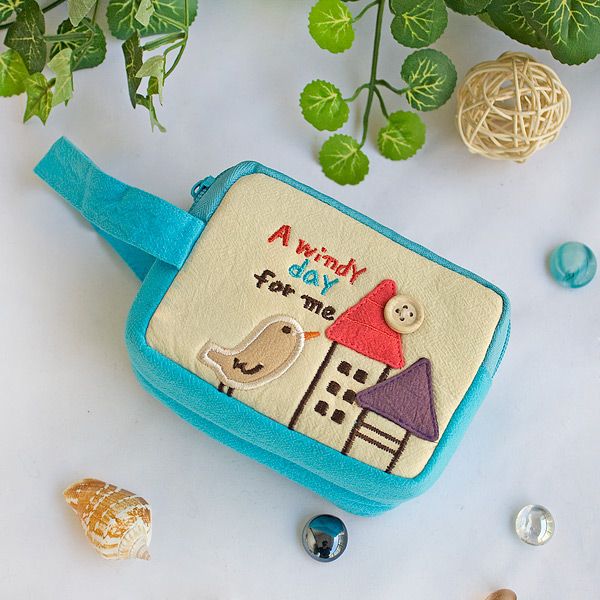 Windy Day Embroidered Pouch Bag Beauty Personal Care — angle 3, free shipping at JEHORIZON