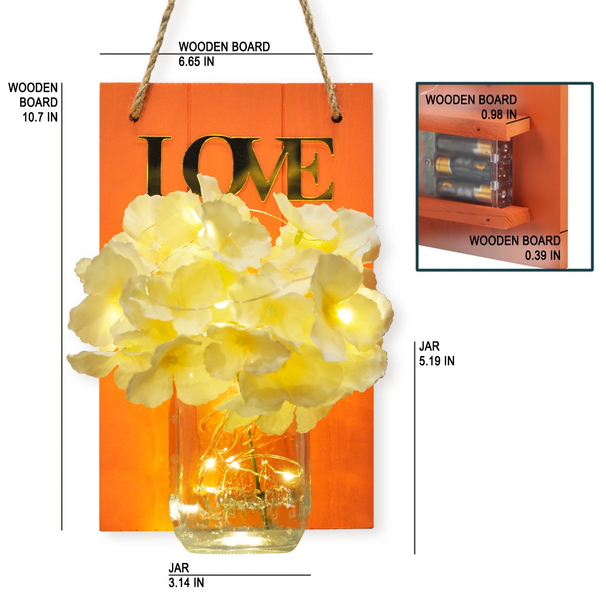 Vintage Mason Jar LED Wall Lights 2-Pack Home Decor — angle 4, free shipping at JEHORIZON