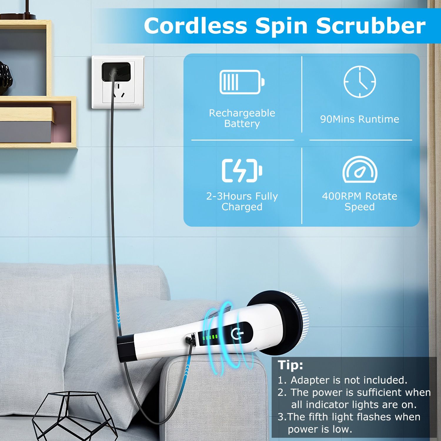 Electric Spin Scrubber — Cordless, 4 Brush Heads, Bathroom and Kitchen Cleaner - variant view 6