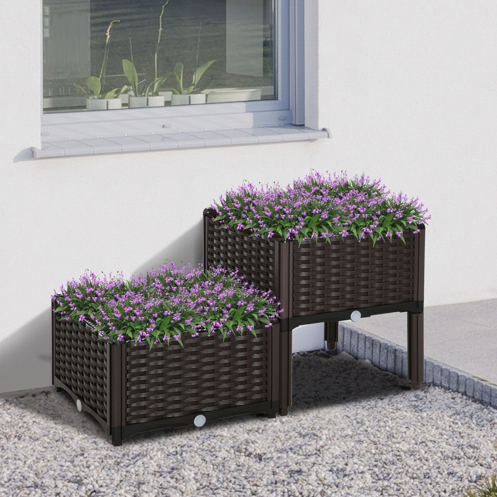 Brown Raised Garden Planter Set with Self-Watering - variant view 4