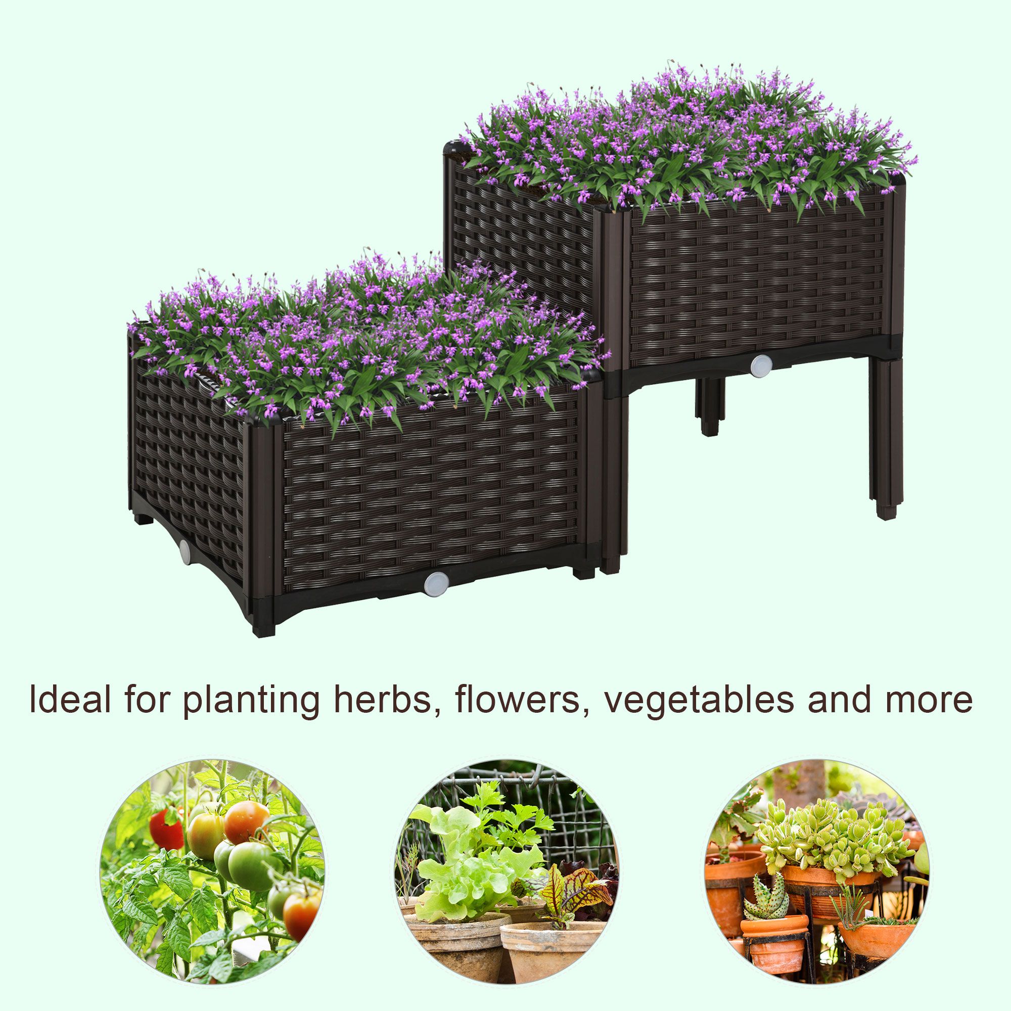 Brown Raised Garden Planter Set with Self-Watering - variant view 6