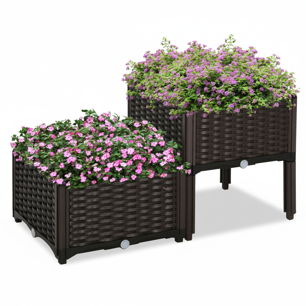 Brown Raised Garden Planter Set with Self-Watering - variant view 2