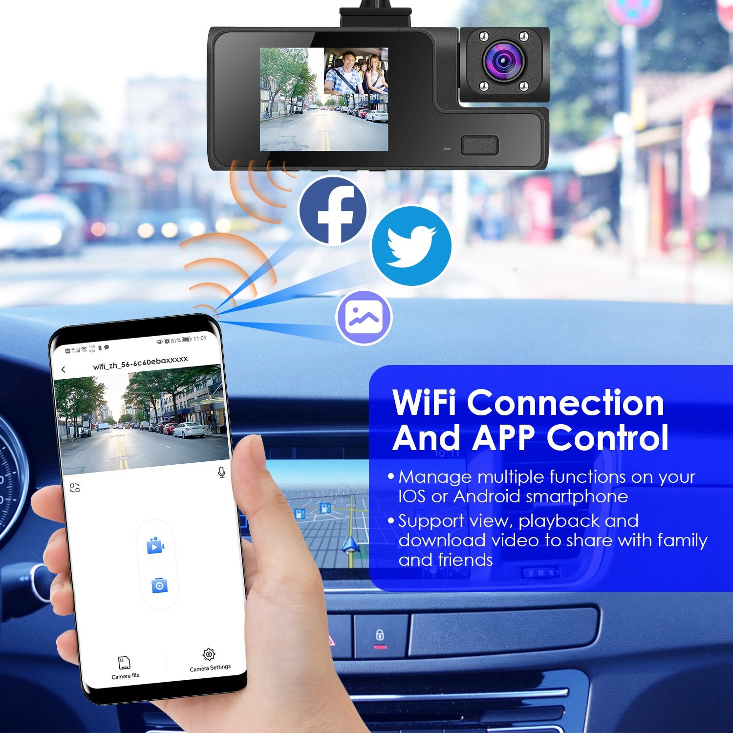 3-Channel FHD Dash Cam with WiFi - variant view 7