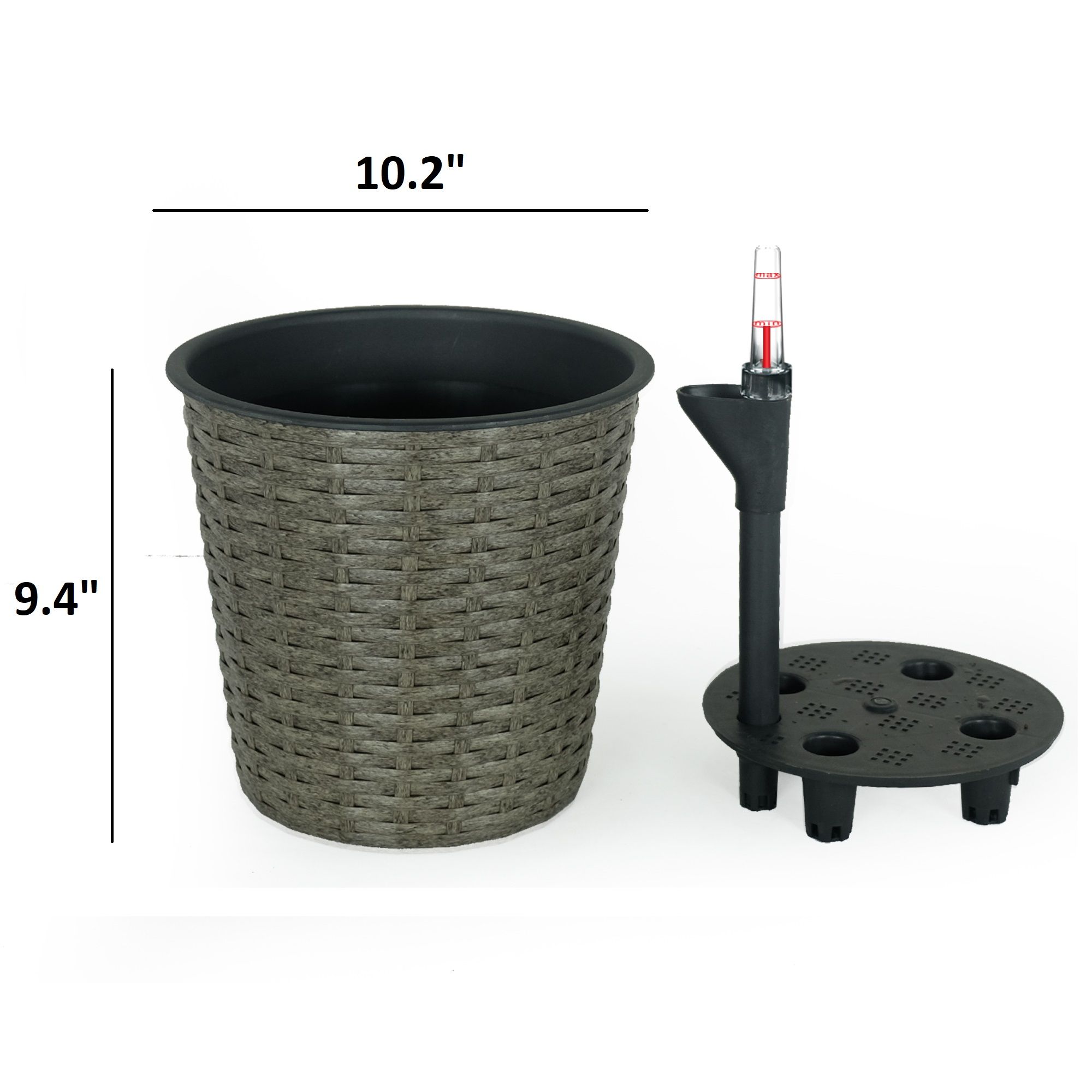 Grey Round Self-Watering Wicker Planter - variant view 6