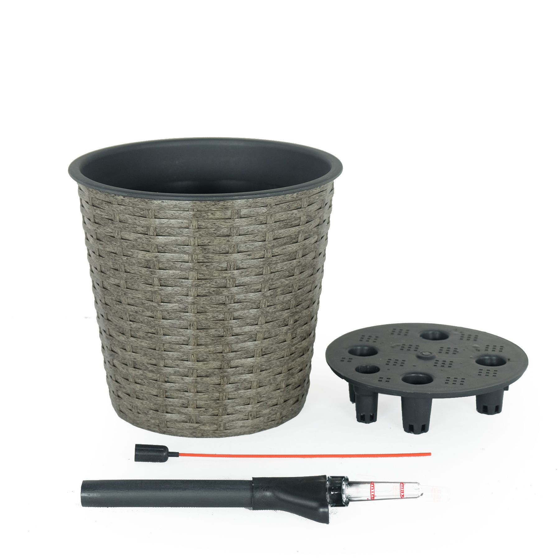 Grey Round Self-Watering Wicker Planter - variant view 7